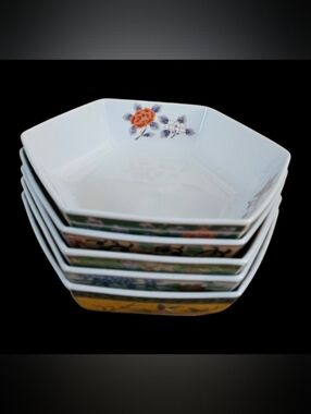 *JAPANESE ARITA WARE BY KENSANKILN HEXAGON SHAPED Set Of 5 BOWLS